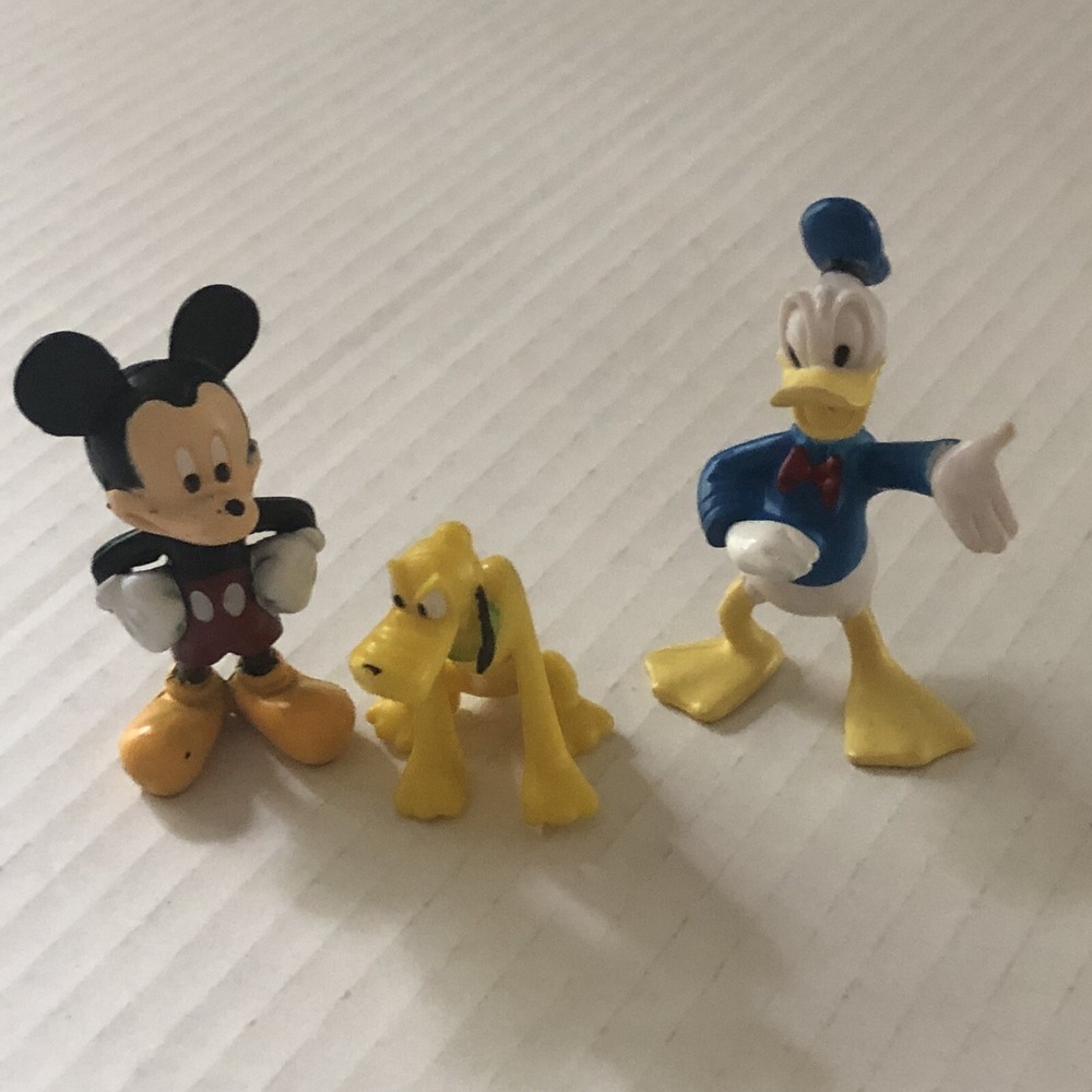 Disney 2" Figures Lot Of 3 VTG Mickey Mouse, Pluto & Donald Duck W/# Markings